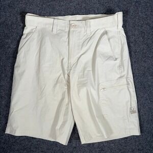 Huk Mens M Flex Waiste Beige Cargo Shorts Zip Pocket Fishing Outdoor 6"